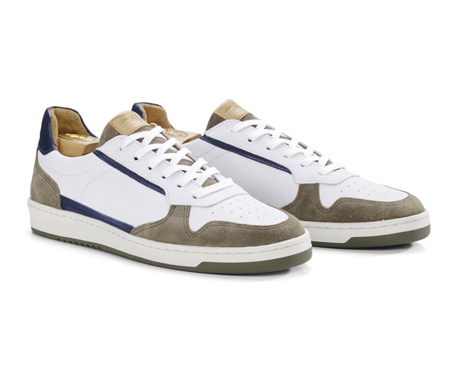 Khaki White Suede & Navy Men's Trainers - KOLORA