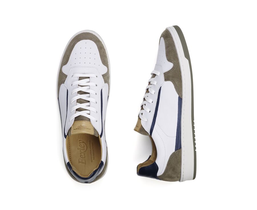 Khaki White Suede & Navy Men's Trainers - KOLORA