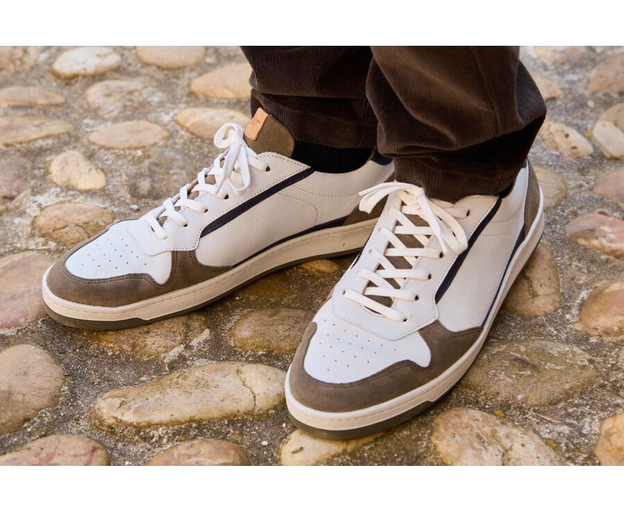 Khaki White Suede & Navy Men's Trainers - KOLORA