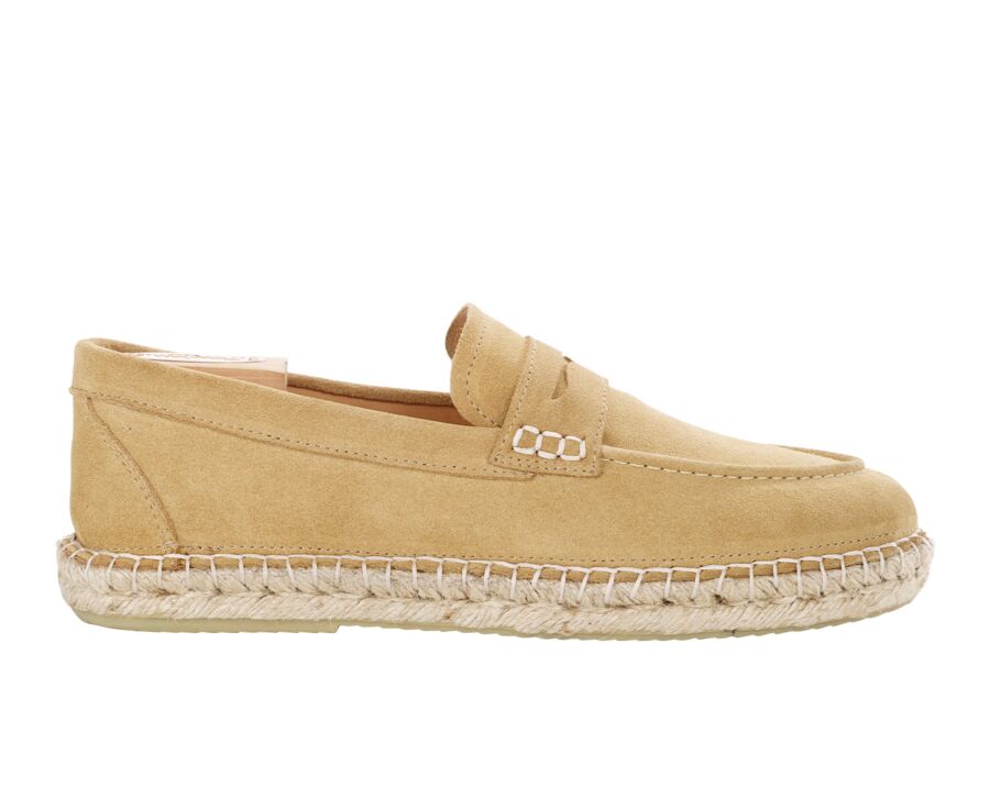 Velvet Beige Suede Men's Moccasins with espadrille sole - PANAREA