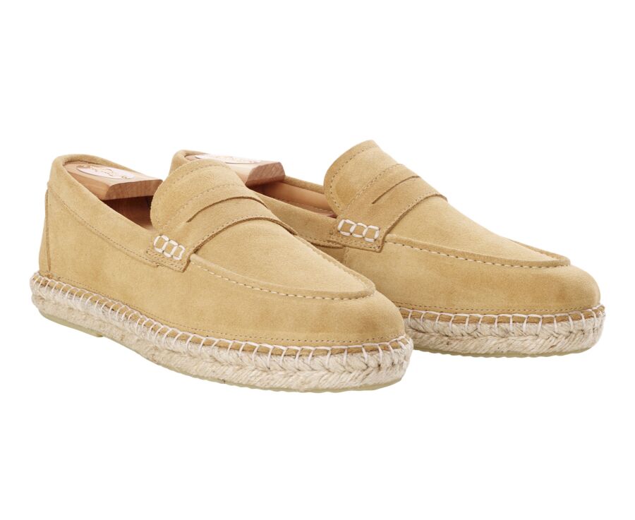 Velvet Beige Suede Men's Moccasins with espadrille sole - PANAREA