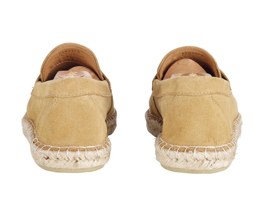 Velvet Beige Suede Men's Moccasins with espadrille sole - PANAREA