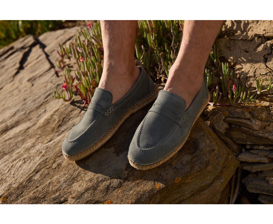 Suede Eucalyptus Men's Moccasins with espadrille sole - PANAREA