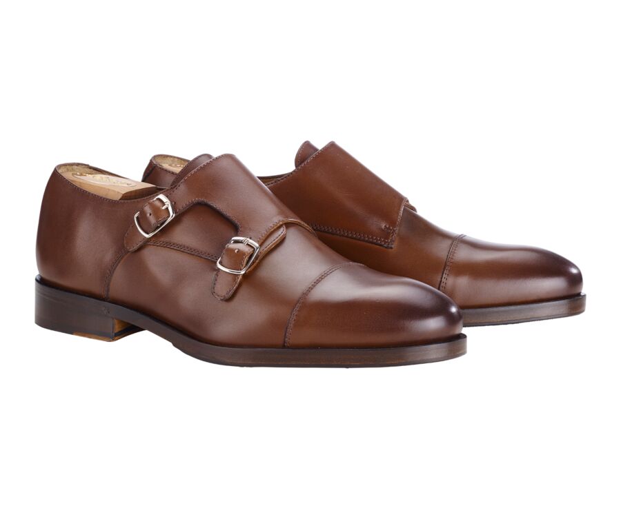 Patina Chestnut Leather Buckle Shoes - GREYDALE PATIN