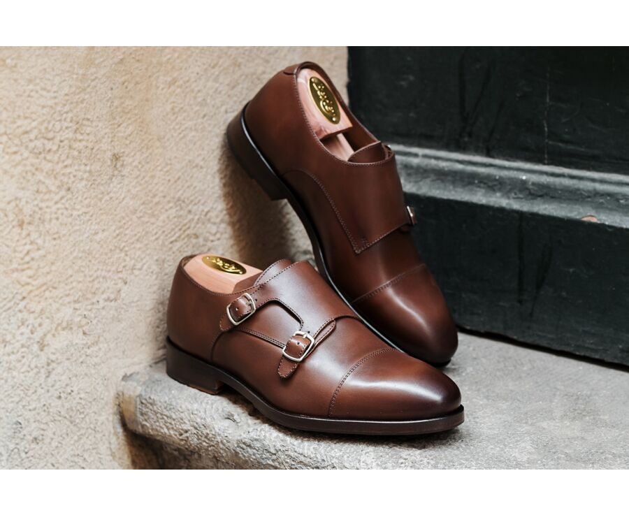 Patina Chestnut Leather Buckle Shoes - GREYDALE PATIN