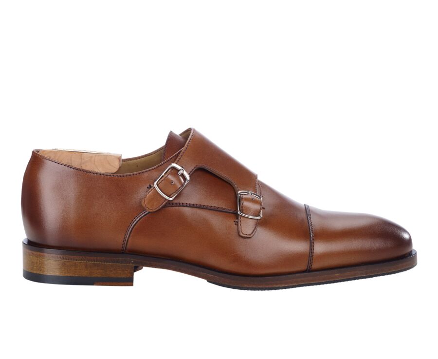 Patina Cognac Leather Buckle Shoes - GREYDALE PATIN