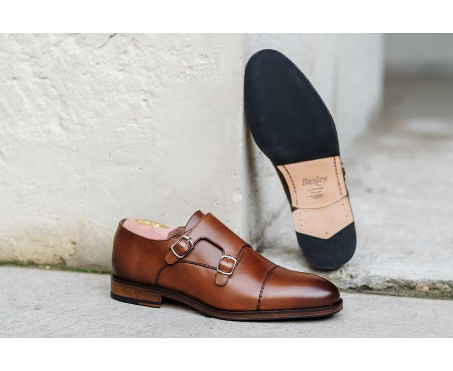 Patina Cognac Leather Buckle Shoes - GREYDALE PATIN