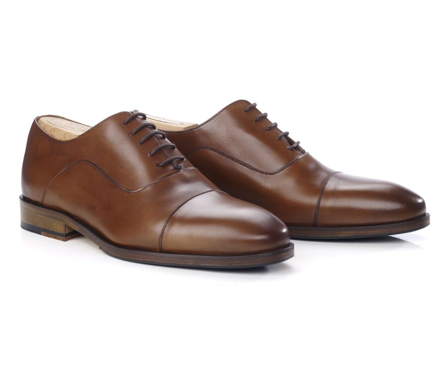 Cognac Patiné Men's Oxford shoes - Leather sole with pad - GRAKLEY