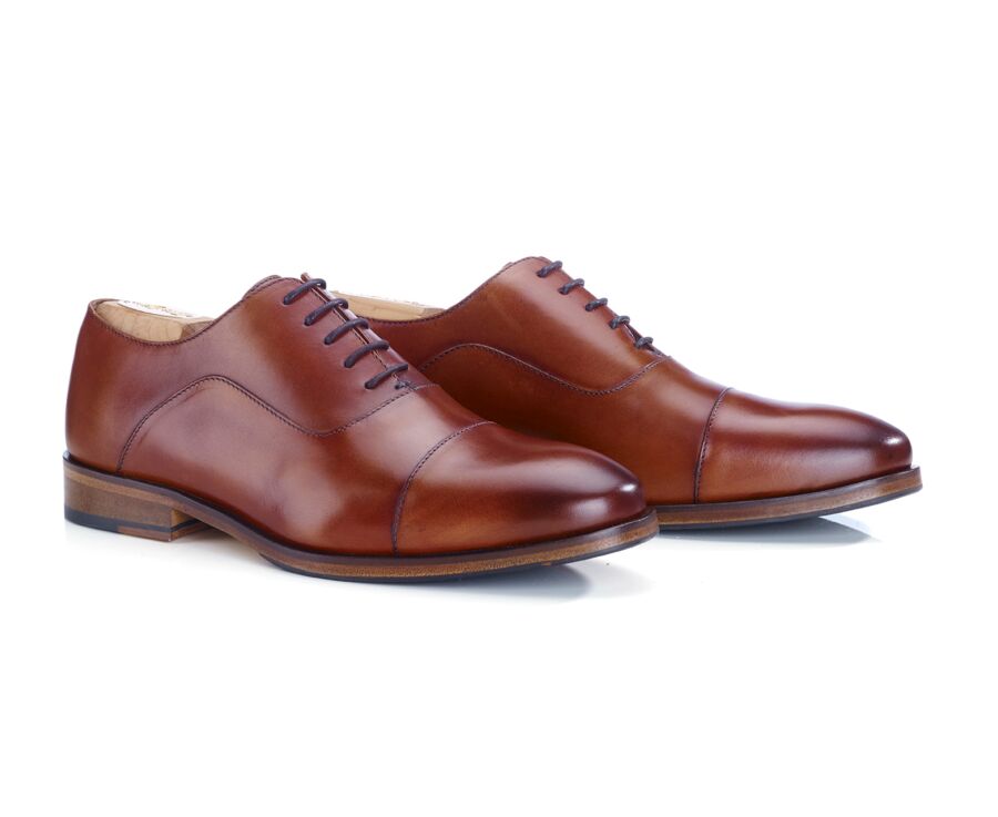 Patina Cognac Men's Oxford shoes - Leather sole with pad - GRAKLEY