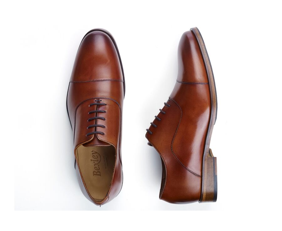 Patina Cognac Men's Oxford shoes - Leather sole with pad - GRAKLEY