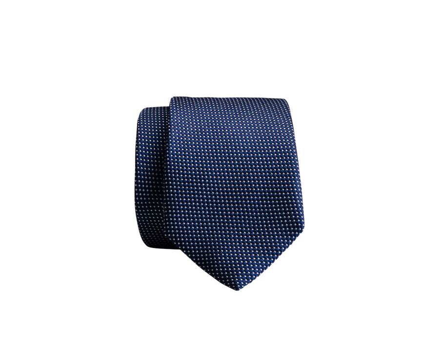 Prussian Blue Silk Tie with Ecru Micro dots