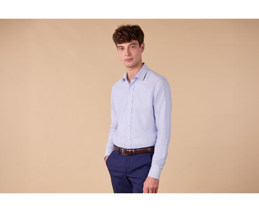 Men’s ocean blue twill shirt with a textured finish  - SYLVÉNIAS