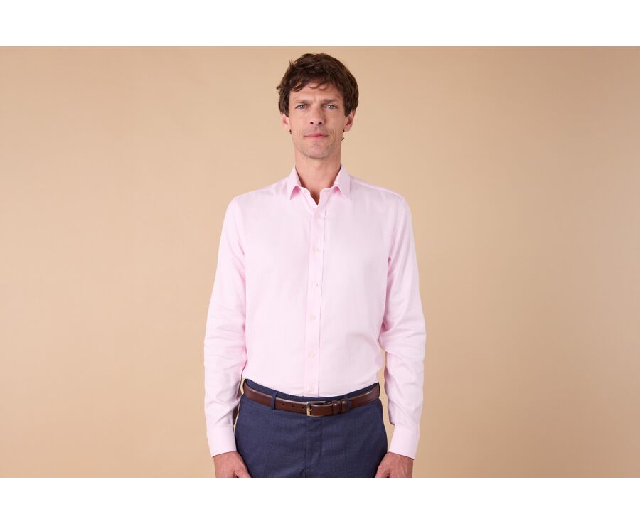 Men’s light pink twill shirt with a textured finish - SYLVÉNIAS