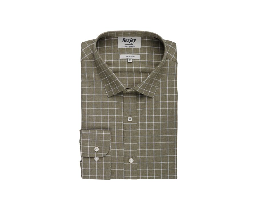 Army green and white Cotton Flannel shirt - ANSILIEN