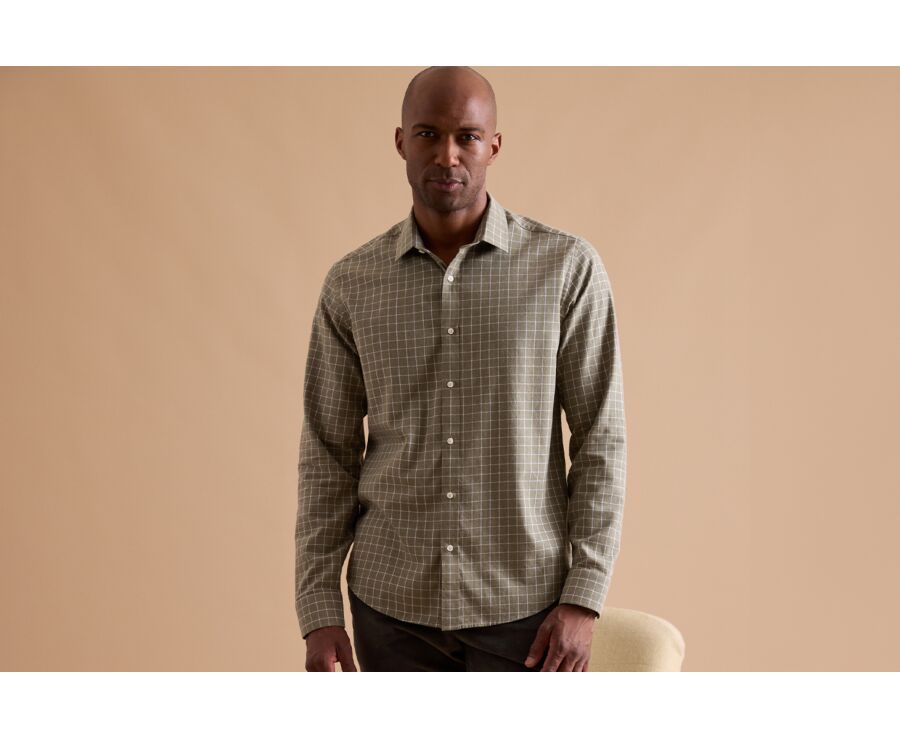 Army green and white Cotton Flannel shirt - ANSILIEN