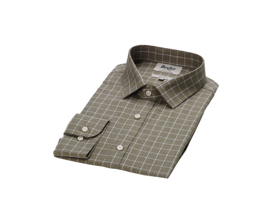 Army green and white Cotton Flannel shirt - ANSILIEN