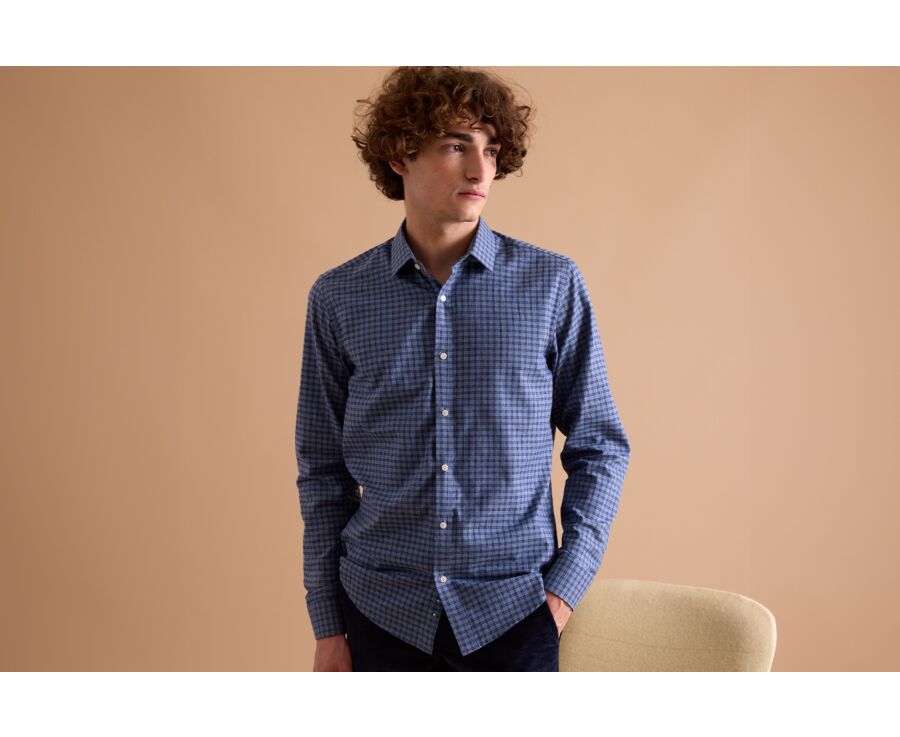 Blue Melange and navy Cotton Flannel shirt  - SYLVÉNIUS