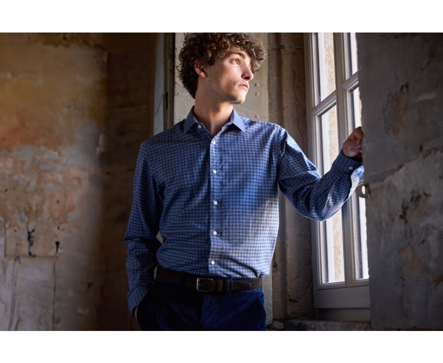 Blue Melange and navy Cotton Flannel shirt  - SYLVÉNIUS