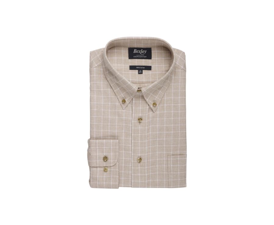 Beige and White Cotton Shirt - American collar - VALDEN