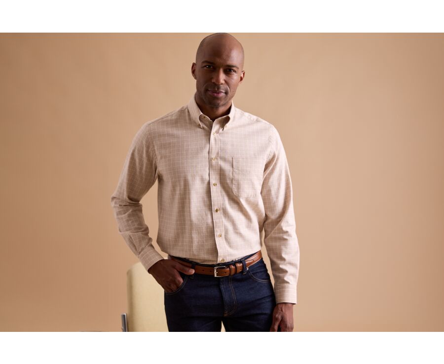 Beige and White Cotton Shirt - American collar - VALDEN