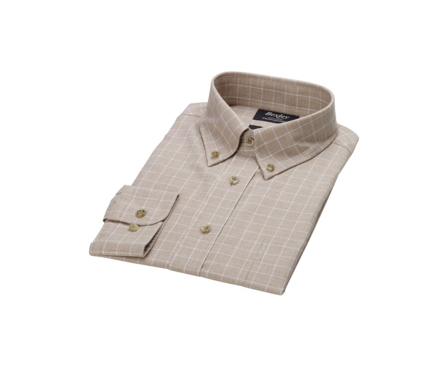 Beige and White Cotton Shirt - American collar - VALDEN