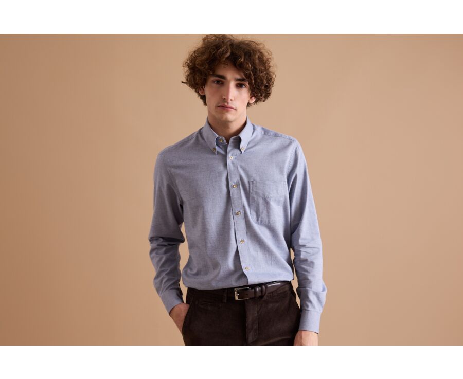 Men's Blue Denim Flannel Shirt - VARICK