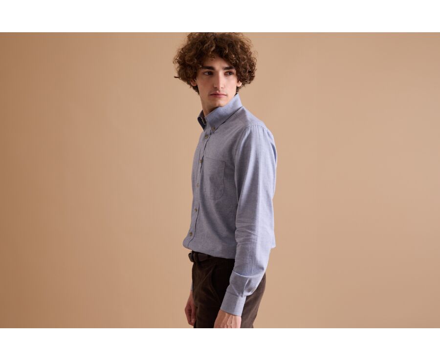 Men's Blue Denim Flannel Shirt - VARICK