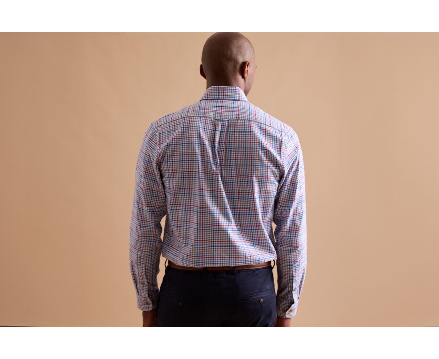 Light blue, red and camel Cotton Shirt - American collar - SHANTON