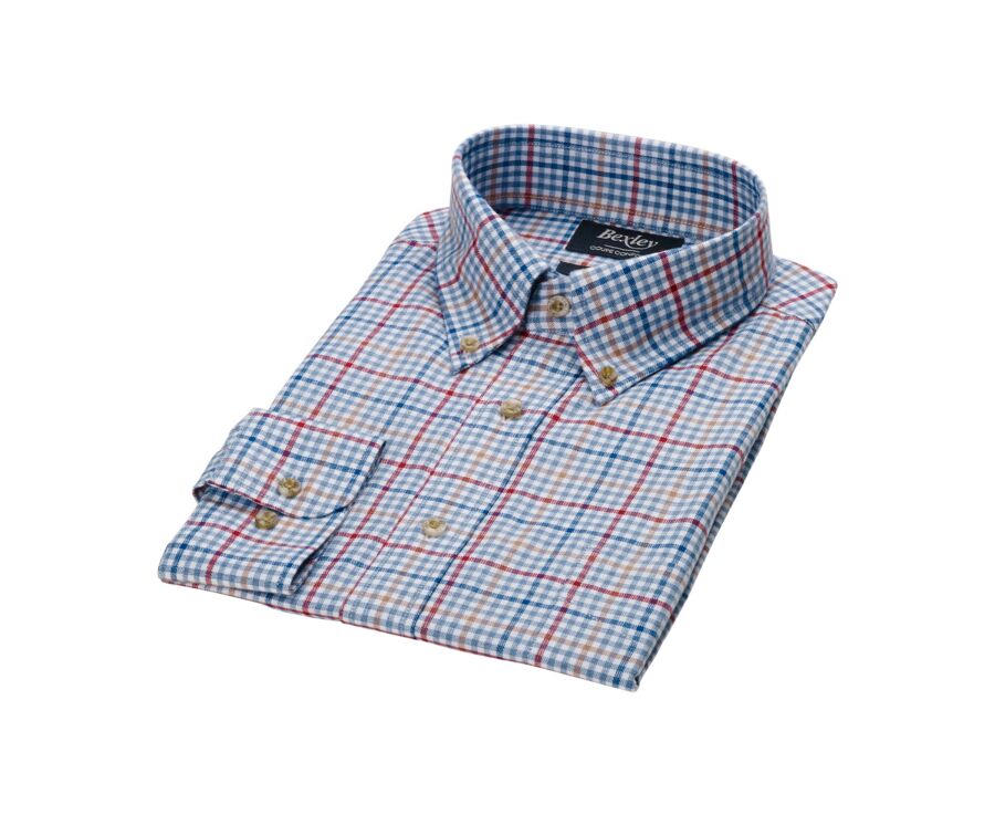 Light blue, red and camel Cotton Shirt - American collar - SHANTON