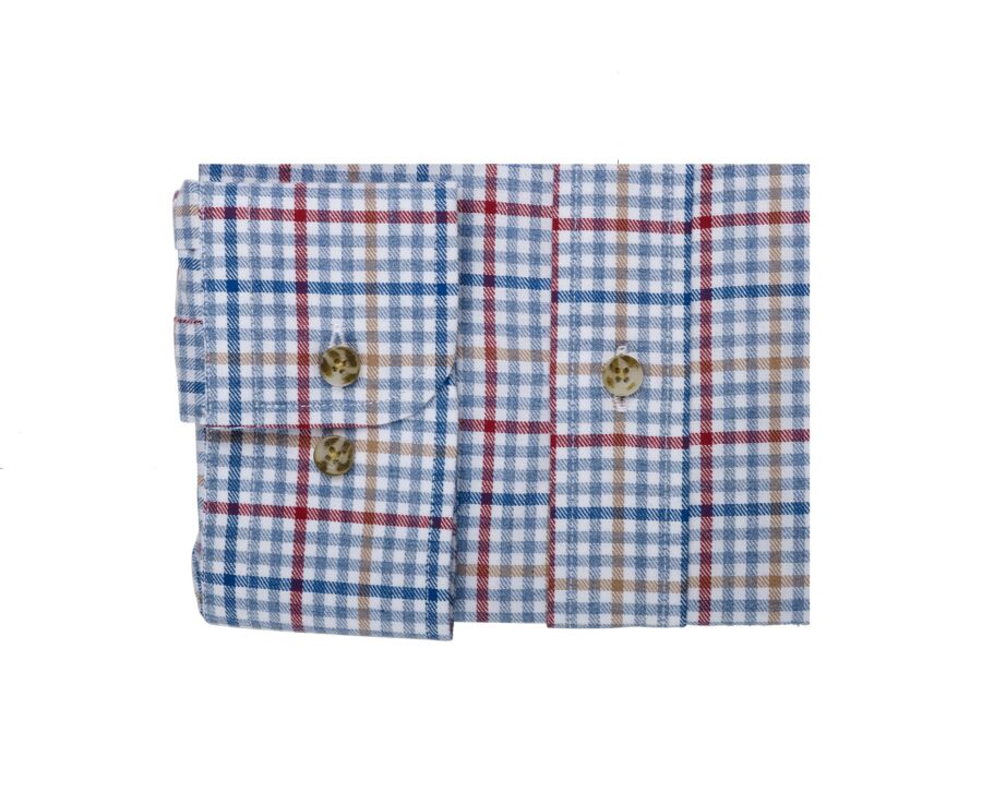 Light blue, red and camel Cotton Shirt - American collar - SHANTON