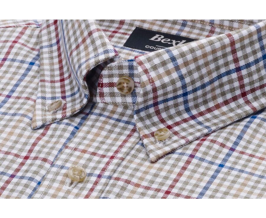 Flannel shirt - Khaki, red and blue Checks - SHANTON