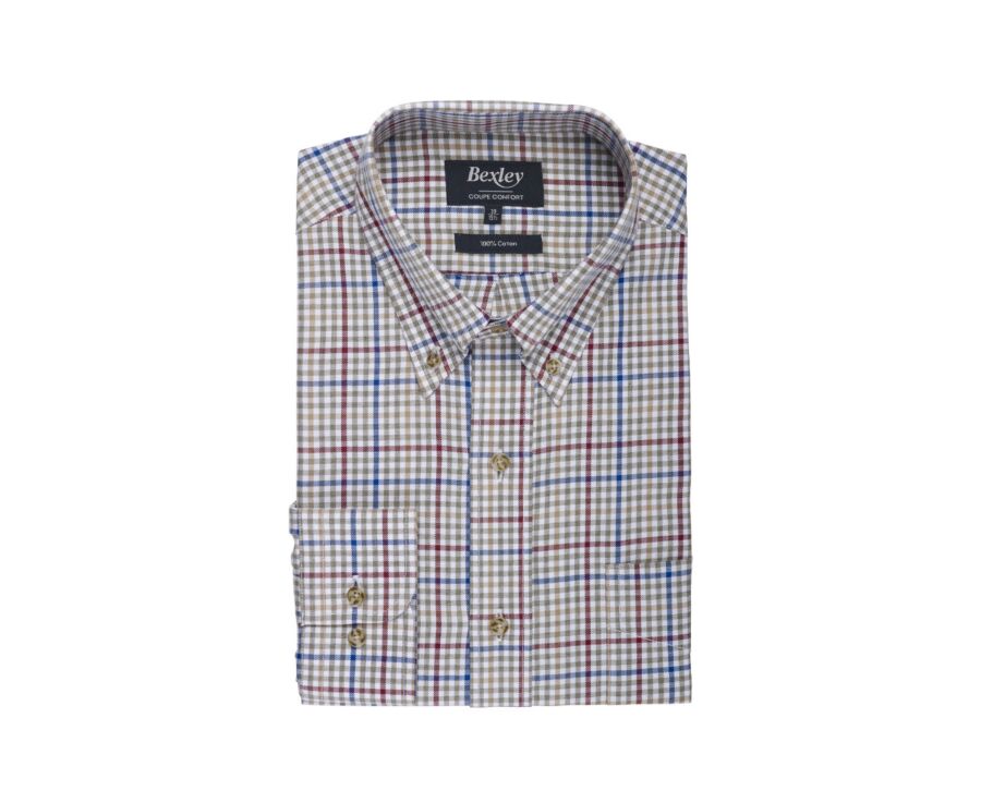 Flannel shirt - Khaki, red and blue Checks - SHANTON