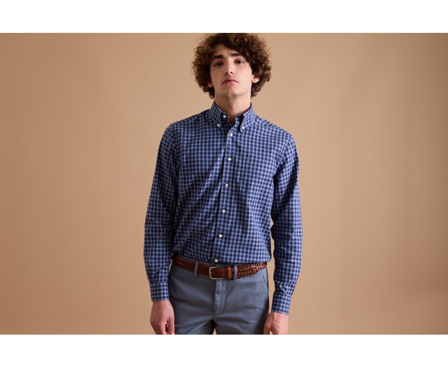 Navy and Nordic blue Cotton Shirt - American collar - ELVIN