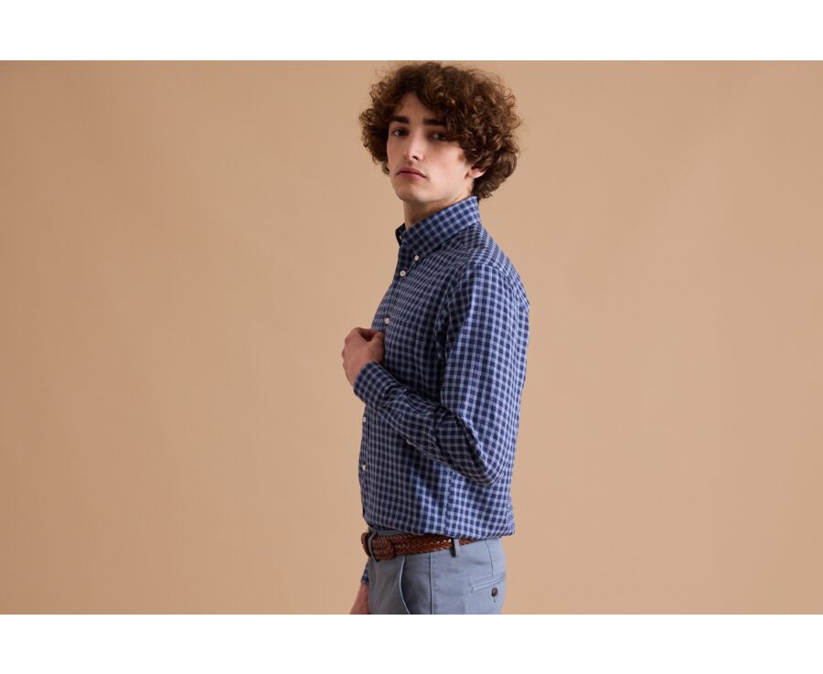 Navy and Nordic blue Cotton Shirt - American collar - ELVIN