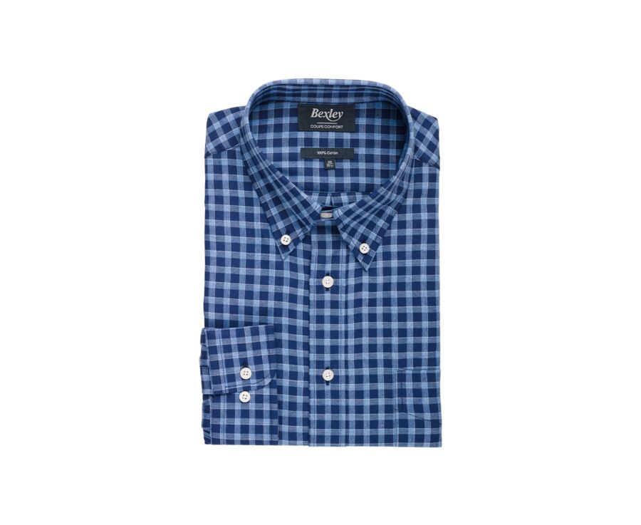 Navy and Nordic blue Cotton Shirt - American collar - ELVIN