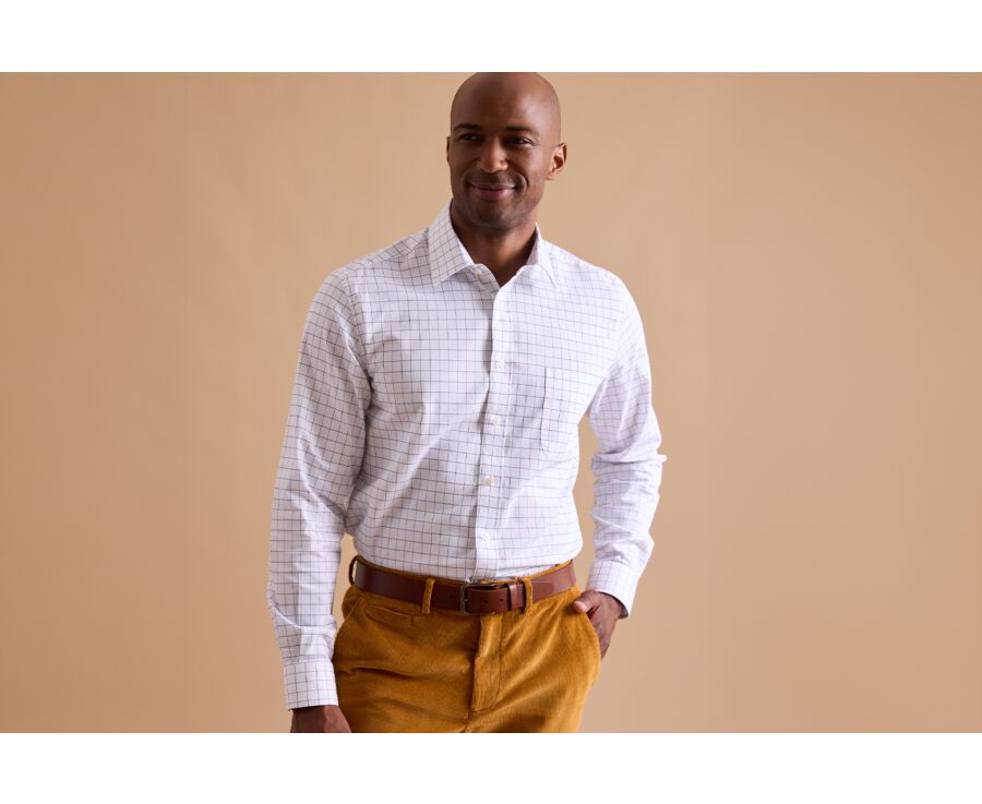 White twill shirt with blue check pattern - IRMOND