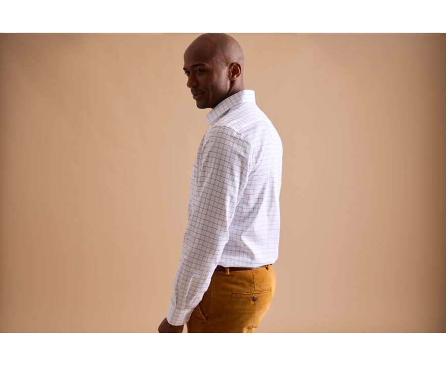 White twill shirt with blue check pattern - IRMOND