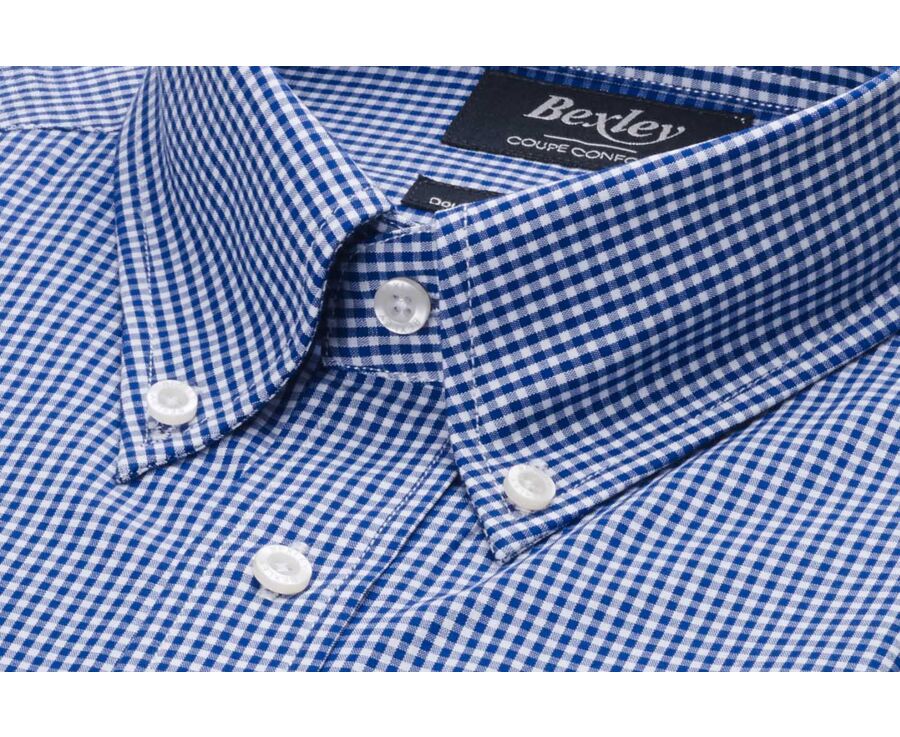 Blue shirt with white checks - American collar - JACEN