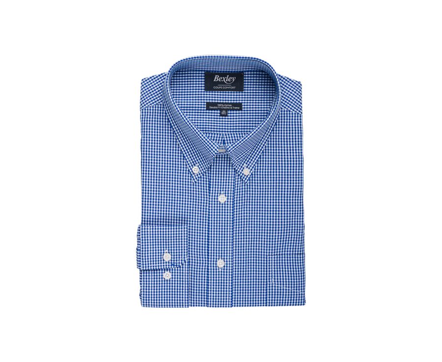 Blue shirt with white checks - American collar - JACEN
