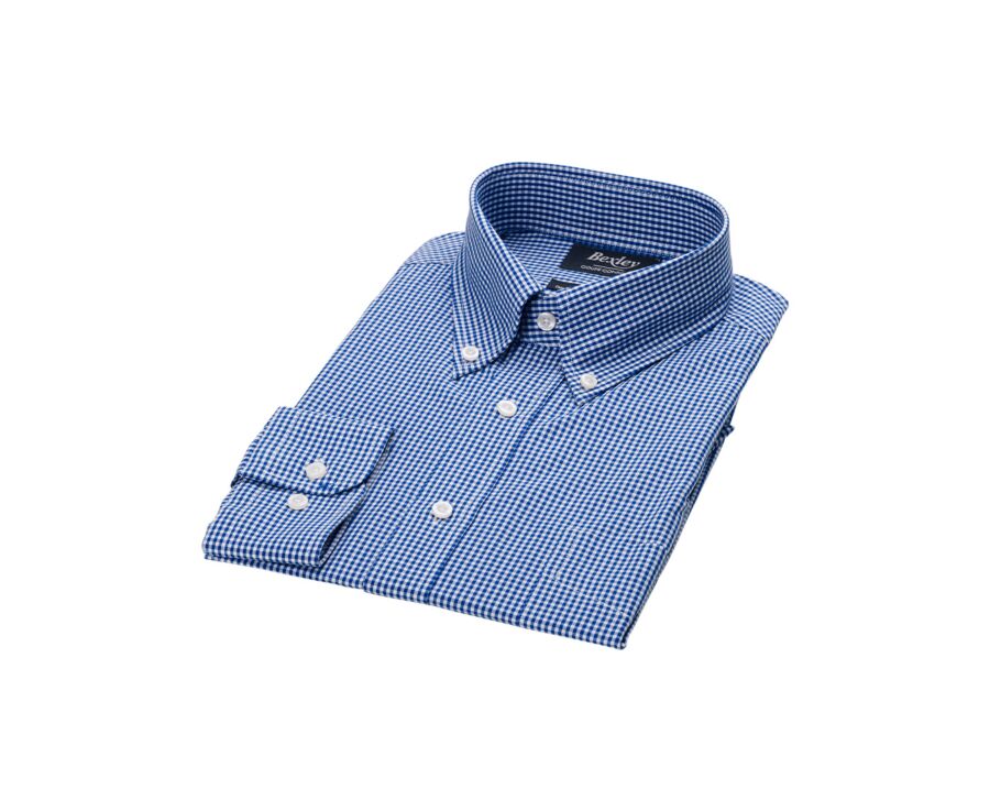 Blue shirt with white checks - American collar - JACEN