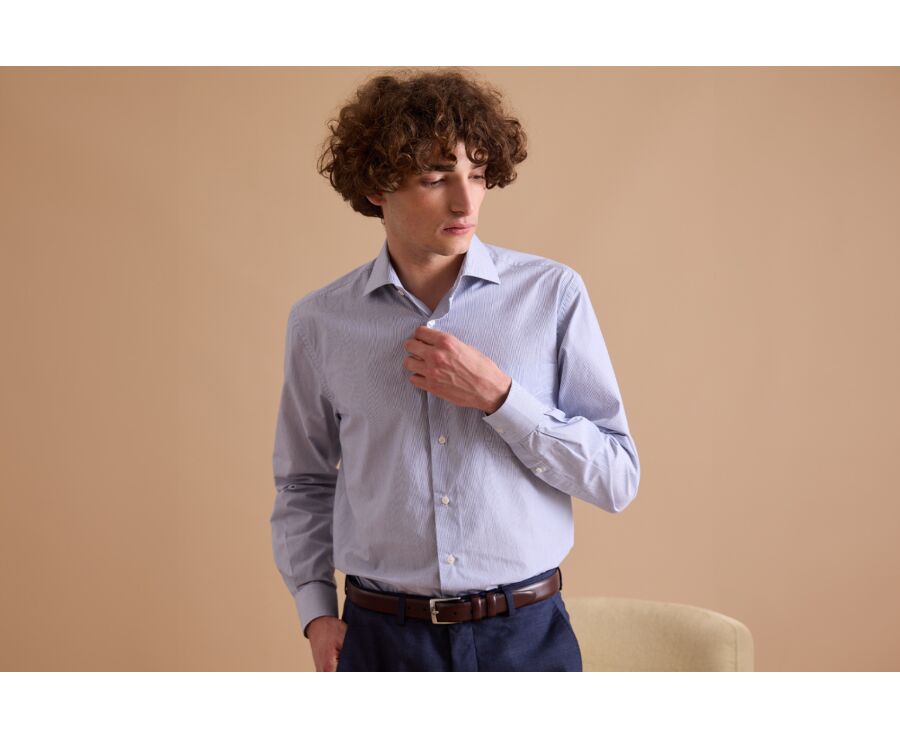 Blue shirt with white stripes - FULVIO
