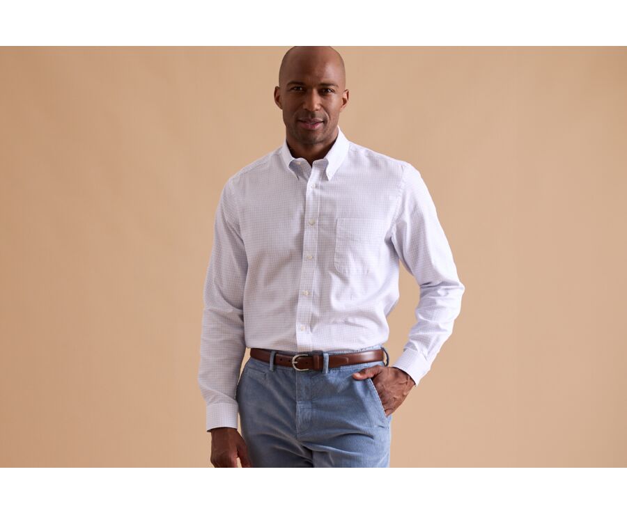 Men's white shirt with blue checks - DALLEN