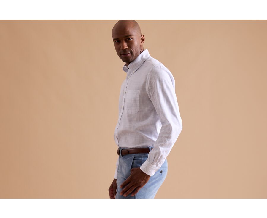 Men's white shirt with blue checks - DALLEN