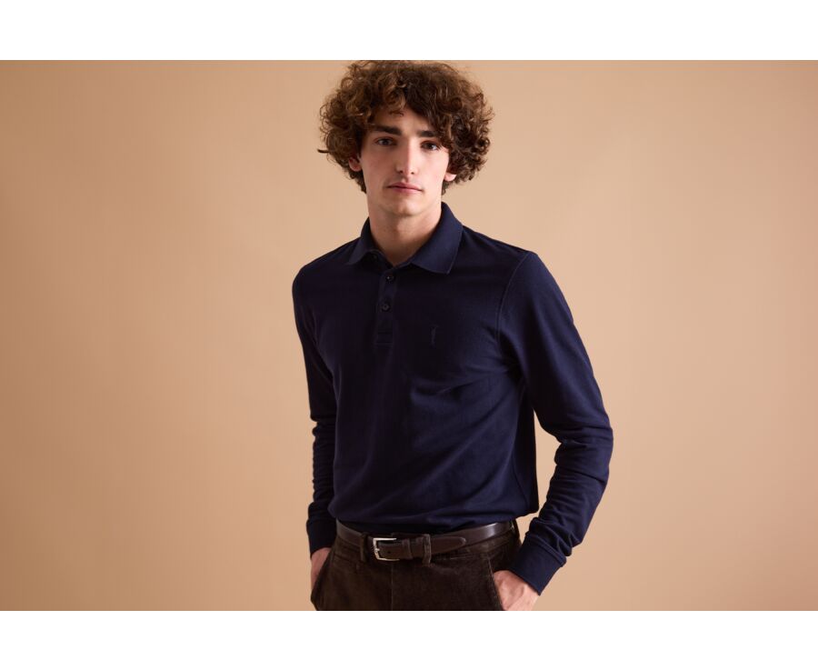 Navy Men's long sleeve polo shirt - ALEC III ML