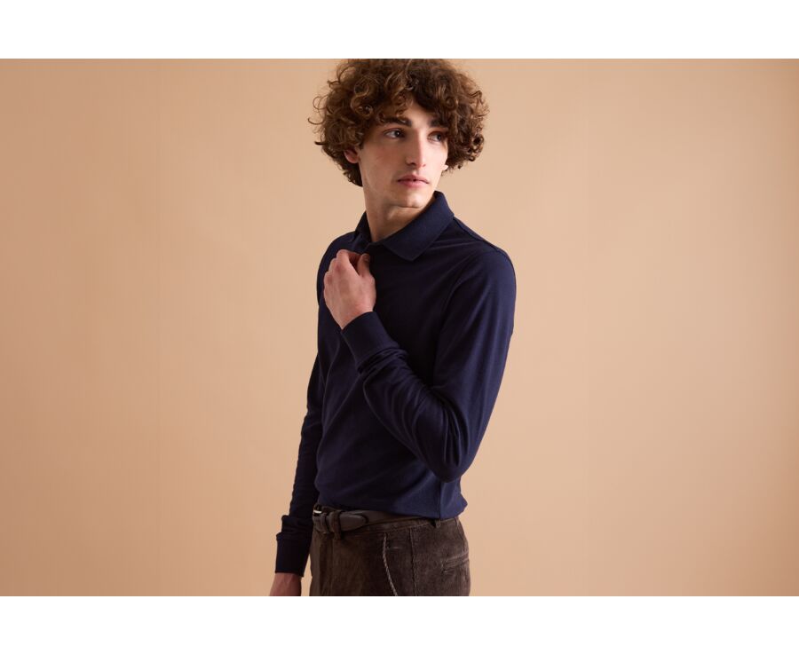 Navy Men's long sleeve polo shirt - ALEC III ML