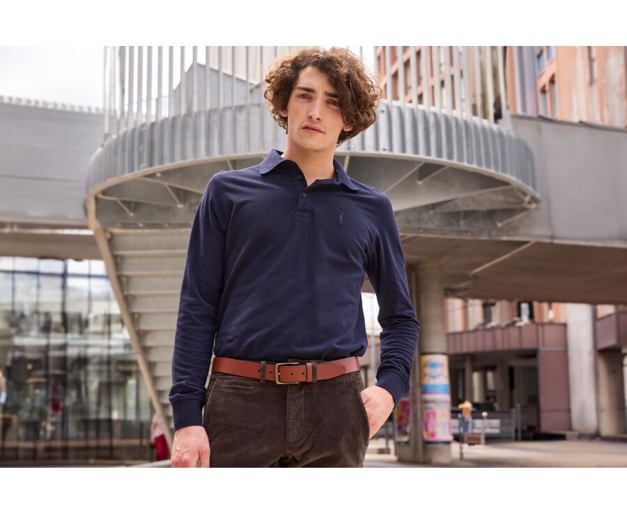 Navy Men's long sleeve polo shirt - ALEC III ML