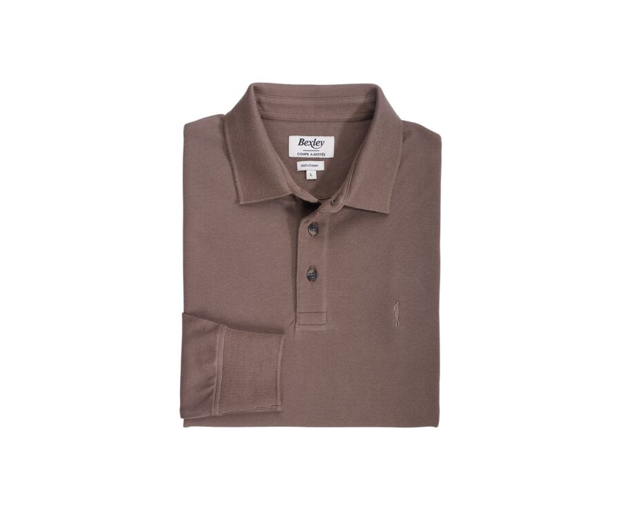 Taupe Melange Men's long sleeve polo shirt - ALEC III ML