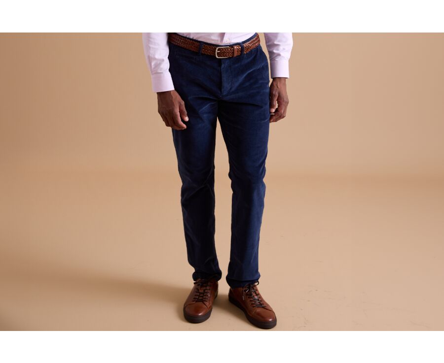 Navy  Men's velvet chinos - KINSLEY