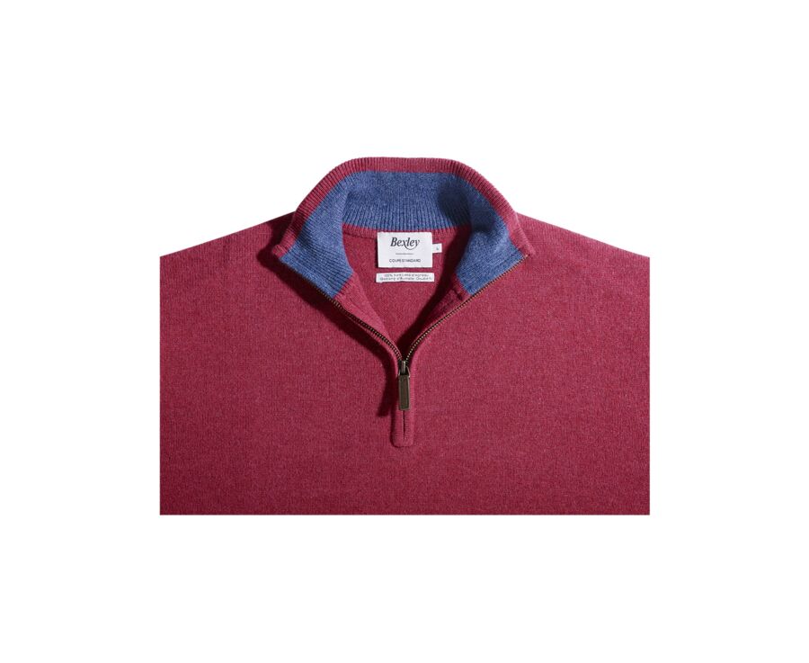 Red and Dark Blue Mottled half-zip wool jumper - KEYDEN