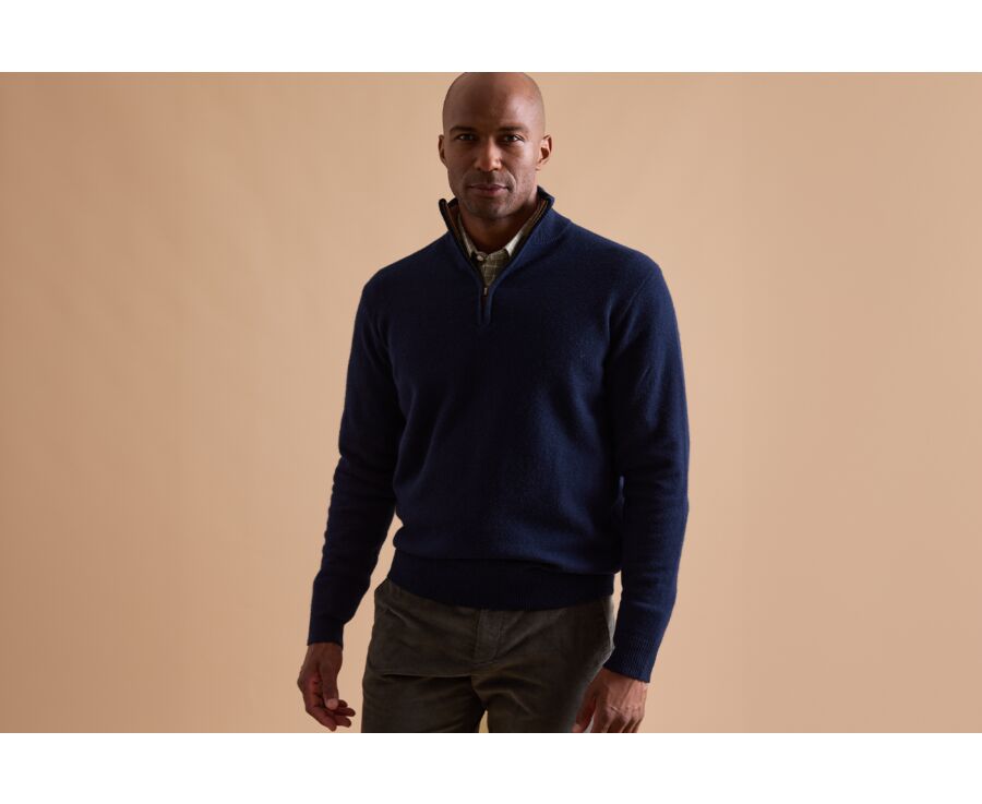 Mottled Navy and Hazelnut half-zip wool jumper - KEYDEN